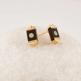 Black Onyx Stud Earrings - 925 Sterling Silver Earring - Art Deco Jewelry - Dainty Gold Plated Stud - 9x7mm Rectangle Earring